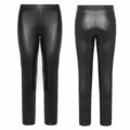 Damen Thermo Fleece Leggings Leggins Hose Leder-Optik Hohe Taille High-Waist 