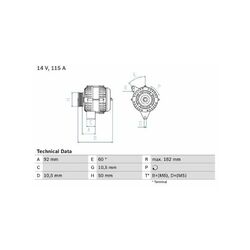 BOSCH Generator für MERCEDES-BENZ T1 Kasten 601, 611 208 D 2.3 58 11/88-02/96 |