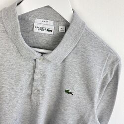 Lacoste Poloshirt Größe 5 L Large Herren Grau Slim Fit Freizeit Baumwolle Langarm