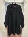 Italy Damen Strickjacke Mit Kapuze Boucle Cardigan Jacke 34-46/48 Schwarz