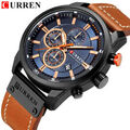 Luxus Leder Armbanduhr Chronograph Wasserdicht Kalender Datum Analog Quarz Uhr