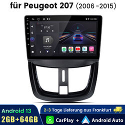 2+64G Android13 Carplay Autoradio GPS DAB SWC RDS wifi Für Peugeot 207 2006-2015