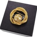 CHANEL CC Circle Used Pin Brosche Gold Plated Pearl 94A France Vintage #CG797 M