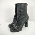 Gucci Lillian Horsebit Stiefel schwarz Leder hoher Blockabsatz Gr. 37 / UK 4