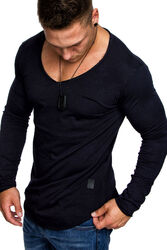 Oversize Herren Longsleeve Sweatshirt V-Neck Basic V-Ausschnitt Shirt 6060