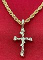 14 Karat Vergoldet Klumpen Kreuz Religiös Anhänger & 24 " Seilkette SET-2632