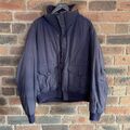 Nautica Jacke Herren X Large dunkelblau Mantel durchgehender Reißverschluss Vintage braun Kragen Puffer