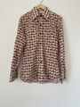 Chenaski Shirt Langarm Gr. Medium Orange Schwarz Poly Baumwolle 70er Funky Retro