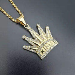 Kette Halskette Krone Crown King HipHop Gold Look Zink Anhänger Zirkonia