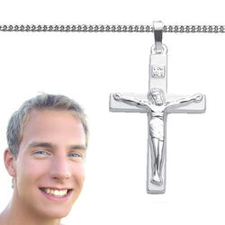 Männer Kommunion Konfirmation Jesus Kreuz Anhänger mit Kette Echt Silber 925 Neu