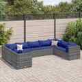 9-tlg. Garten-Lounge-Set mit Kissen Grau Poly Rattan