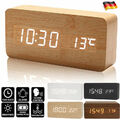 LED Holz Digital Wecker Tischuhr Temperatur Datum Snooze USB Alarm Clock Uhren