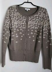 Strickjacke 100 % Merino Schurwolle mit Glitzersteinchen beige  38 Peter Hahn