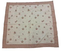 Clayre & Eef Tischdecke Mitteldecke beige rosa Rosen Rand kariert  ca 98x92 cm