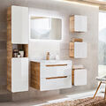 Badmöbel Komplett Set weiß Eiche 80cm Waschtisch Spiegel Hochschrank Badschränke