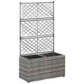 Hochbeet mit Rankgitter 2 Töpfe 58×30×107cm Poly Rattan Grau