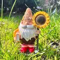 Gartenzwerg glückliche Figur mit Sonnenblume Zwerg Statue Gnom Skulptur Deko