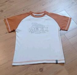 MEXX Kurzarm Shirt 98/104 weiß+orange Logo Aufschrift Raglanarme betonte Nähte 