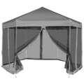 vidaXL Hexagonal Pop-Up Zelt mit 6 Seitenwänden Grau 3,6x3,1 m FAT