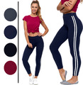 Damen Leggings lange Leggins mit Streifen Sport Jogginghose Fitness Hose 016