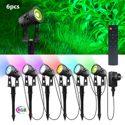 6er 3W LED Gartenstrahler RGBW mit Timer Warmweiß Erdspieß Gartenleuchte IP65