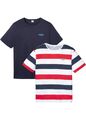 2er Pack T-Shirt Gr 44/46 (S) Weiß Dunkelblau Rot Gestreift Herrenshirt Hemd Neu