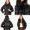 Damen Leder Parka Daunenjacke Steppjacke Daunenmantel Winterjacke mit Kapuze