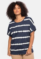 sheego Damen T-Shirt im Batik-Look, überschnittene Schultern