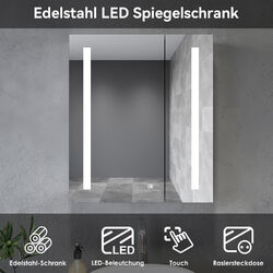 LED Spiegelschrank mit Beleuchtung Edelstahl Badschrank Spiegel Touch 2-türig 60