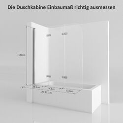 3-teilig Faltwand 6mm Nano Glas Badewannenaufsatz mit seitenwand Duschabtrennung