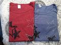 2 X Damen Shirt Oberteil Rundhals Langarm rot und  taubenblau Gr. 40