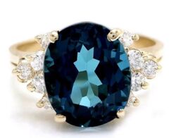 6.67 Karat Natürlich London Blau Topas Und Diamanten Edelstein Ring 14k Gelbgold