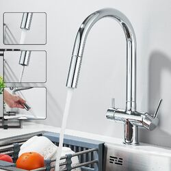 Chrom 3 Wege Küchenarmatur Ausziehbar Wasserfilter Trinkwasserhahn Wasserhahn