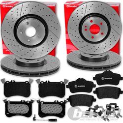 brembo BREMSSCHEIBEN + BELÄGE VORNE + HINTEN passend für AMG A45 W176 W117 X156VA 350x32mm // HA 330x22mm // Gelocht + Geschlitzt