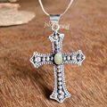 Äthiopischer Opal Edelstein 925 Sterling Silber Kreuz Anhänger Traditioneller...