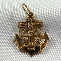 russischer Anhänger 585 Rotgold Pendant 2,3 cm Anker Kreuz Gold / CU 278(14)