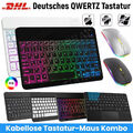 Bluetooth QWERTZ Tastatur Maus Für Samsung Galaxy Tab A7 A8 A9+ S9 FE S8 S6 Lite