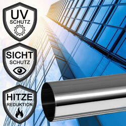 Sonnenschutzfolie (12€/m²) PREMIUM Spiegelfolie Hitzeschutz Fensterfolie Silber ✔️inkl. Zubehör ✔️wahlweise statisch oder selbstklebend