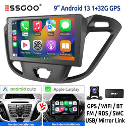 Android13 DAB+ Autoradio 9" Carplay Für Ford Transit Custom 2013-21 GPS Navi KAM