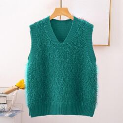 Damen Kunst Mohair Pelz Pullover Weste V Ausschnitt Ärmelloses Top Freizeit