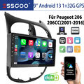 Android 13 Autoradio CarPlay GPS KAM DAB+ Für PEUGEOT 206 206CC 206SW 2001-2016