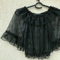 Damen Mädchen Lolita Transparente Spitze T-Shirt Bluse-Oberteile Rüsche