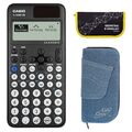 Casio FX-810 DE CW mit Jeans-Tasche hellblau und Zirkelset gelb