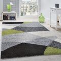 Shaggy Teppich Hochflor Langflor Weich Geometrisch Gemustert Grau Schwarz Grün