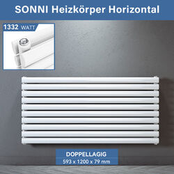 SONNI Heizkörper Design Röhren Weiß Paneelheizkörper Bad 593x1200mm Horizontal  