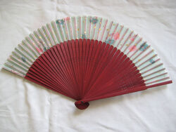 Handfächer Taschenfächer Textilfächer Stofffächer Sommer 23cm rot China