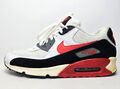 Nike Air Max 90 Essential Weiß Leder Schwarz Rot Herren Sneaker Größe EU 46