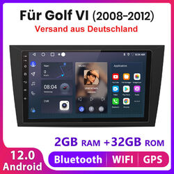9 in 2+32G Autoradio WIFI BT GPS NAVI SWC DAB RDS Carplay Android12 Für Golf VI 