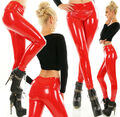 Wet Look Leggings 34-42 Lack Leder Imitat Jeggings Kunstleder Schwarz