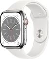 Apple Watch Series 8 [GPS + Cellular, inkl. Sportarmband weiß] 45mm Edelstahlg W